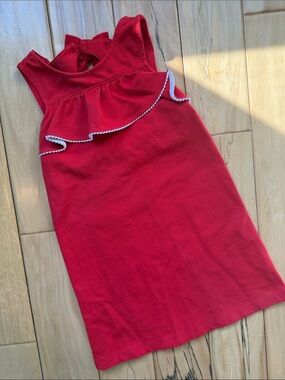 Janie and Jack Red Sleeveless Ruffled Dress with White Trim